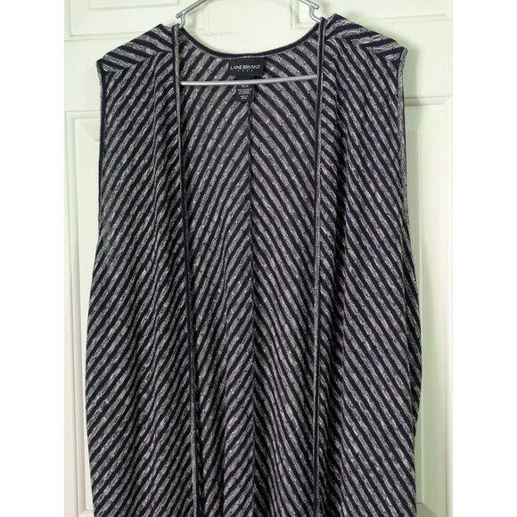 Lane Bryant Sleeveless Open Knit Duster Cardigan Womens 26/28 Navy Gray Stripes - Picture 2 of 8